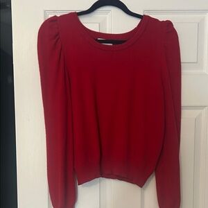 Pink Rose Red Puff Shoulder Crewneck Sweater